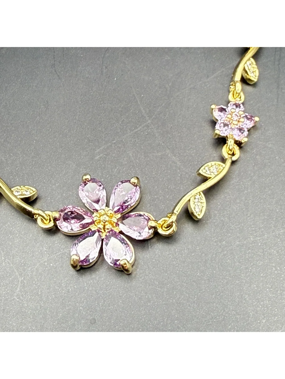 candy+clover lilac amethyst sakura vine crystal station gold tone bracelet